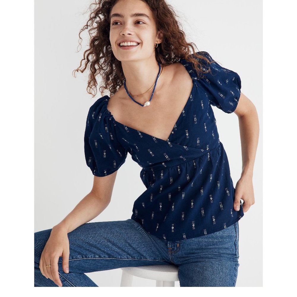 Madewell Jacquard Puff-Sleeve Empire Top M